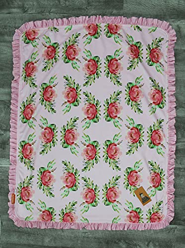 Image of Dear Baby Gear Baby Blanket - Double Layer Blankets - Newborn Blanket for Girls - Nursery Cover for Infant Crib - Faux Quilt Soft Toddler - Horse with Roses Pink Print - 40x30