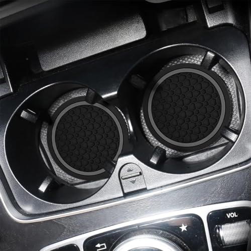 Image of Mandark 2PCS Car Cup Holder Coasters, 2.75 Inch Non-Slip Insert Water Bottle Holder Pads, Dustproof Automotive Interior Accessories Mat, Universal for Vehicles, Trucks, RVs and More(Black /Gray)