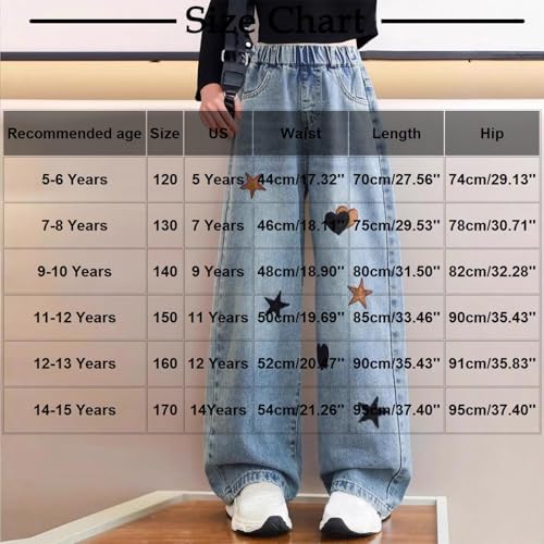 Girls Jeans Love Star Print Straight Leg Denim Pants High Waisted Baggy Boyfriend Jeans with Pockets2