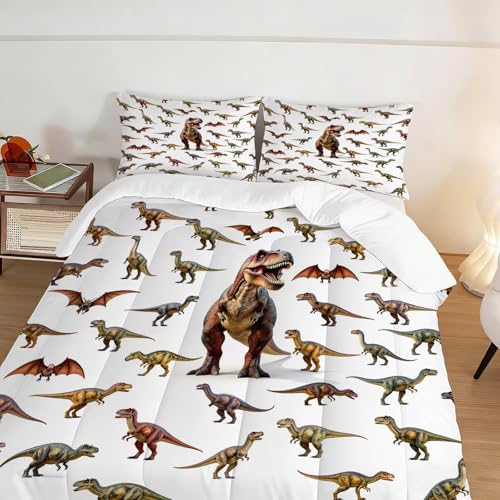 Image of Dinosaur Comforter Set Twin Size 3D Dino Bedding Sets for Boys Girls Kids Teens Bedroom Decor Dinosaur Animal Print Quilt 1 Comforter 1 Pillowcase