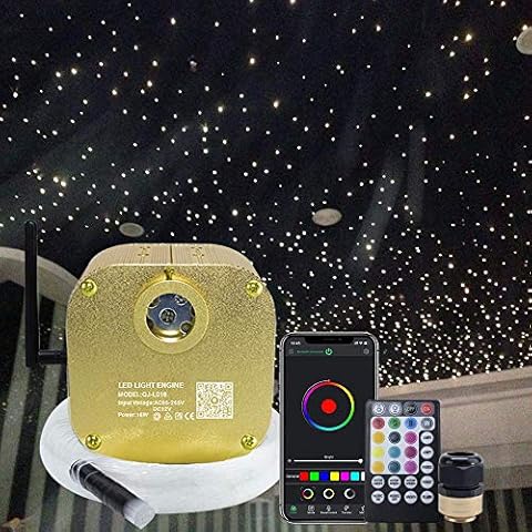 Kingmaled 16W Car Home APP Twinkle Music Activated Fiber Optic Star Ceiling Lights Kit, LED Light Engine+Dimmable Remote Control+Mixed Fiber 335pcs 13.1ft/4m of(0.75+1+1.5mm) Cover