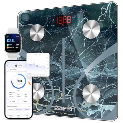 RENPHO Smart Scale for Body Weight, Digital Bathroom Scale BMI Weighing Bluetooth Body Fat Scale, Body Composition Monitor Health Analyzer with Smartphone App (Marble, 11'/280mm)