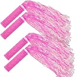 Datanly 4 Pcs Bike Handlebar Grips with Tassel Streamers for Girls Boys Kids Non Slip Bicycle Handlebar Grips for Balance Road Bikes and Scooters, Soft and Comfortable(Pink)