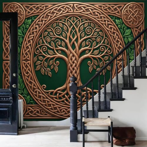Papier peint intissé grand arbre celtique pour décorer le mur d'une chambre cocooning