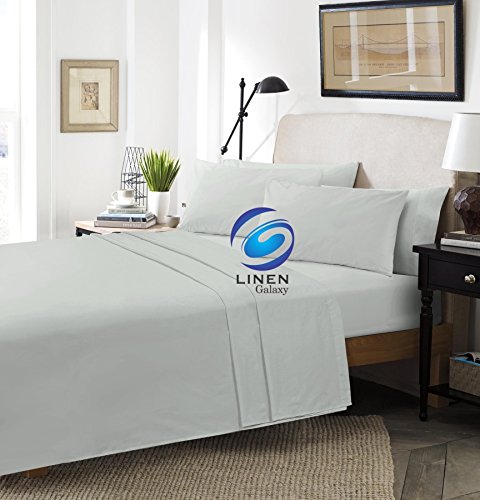 Linen Galaxy Flat Sheet Polycotton Non Iron Easy Care Pillow Cases Sold Separately (Double, Silver/Grey)