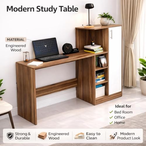 Image of SPYDER CRAFT Multipurpose Desk for Office, Study with Book Storage Engineered Wood Multipurpose Table (Free Standing, Finish Color - Columbain Wood Brown, Assembly Do-It-Yourself