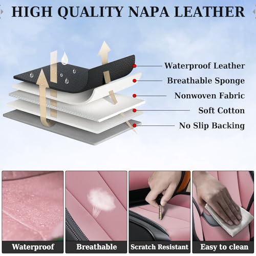 Image of Coverado Universal Seat Covers Front, Universal Seat Covers for Cars, 2-Pack Waterproof Nappa Leather Car Seat Covers with Head Pillow, Auto Protectors Fit for Most Sedans Pick-up Truck-Black&Pink