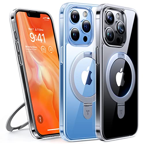 TORRAS Magnetic Ostand for iPhone 13 Pro Case 6.1 inch, [Compatible with MagSafe][Built in Kickstand] Clear Slim Hard Back Soft Edge Anti-Fingerprint Case for 13 Pro 2021, Clear