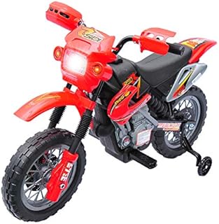 Qaba 6V Kids Motorcycle Dirt Bike Electric Battery-Powered Ride-On Toy Off-Road Street Bike with Training Wheels Red