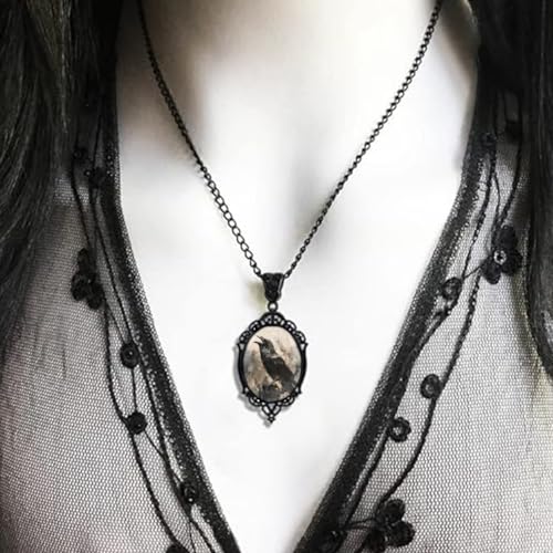 YWMAN Goth Raven Cameo Necklace - Gothic Crow Pendant, Vintage Halloween Witch Jewelry for Women 5