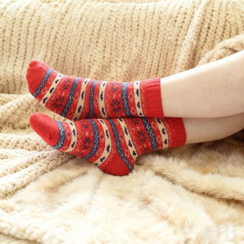 Image of Wool Socks for Women, Cozy Thermal Fall Winter Hiking Alpaca Warm Think Knit Comfy Crew Calf Socks