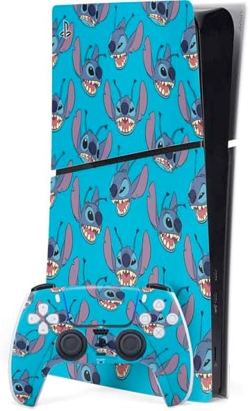 Skinit Decal Gaming Skin Compatible with PS5 Slim Digital Edition Bundle - Officially Licensed Disney Lilo and Stitch Face Expression Pattern Design