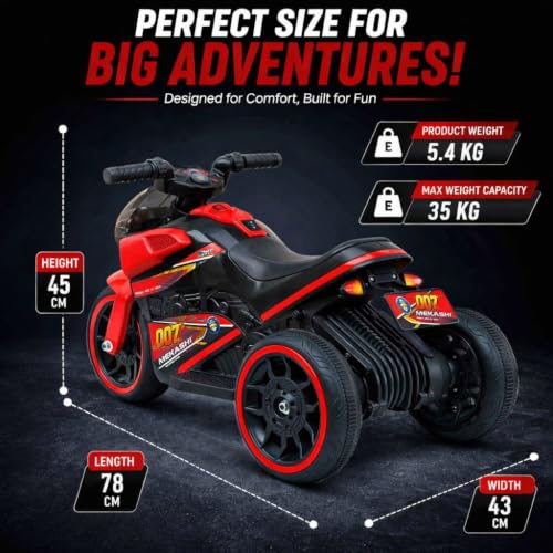 Image of MEKASHI 6V Electric Ride-On Bike for Kids | Racing Red | Battery Operated Motorcycle with Bluetooth Music, LED Headlight, Foot Accelerator & Training Wheels | Ride-On Toy for Boys & Girls 1-4 Years