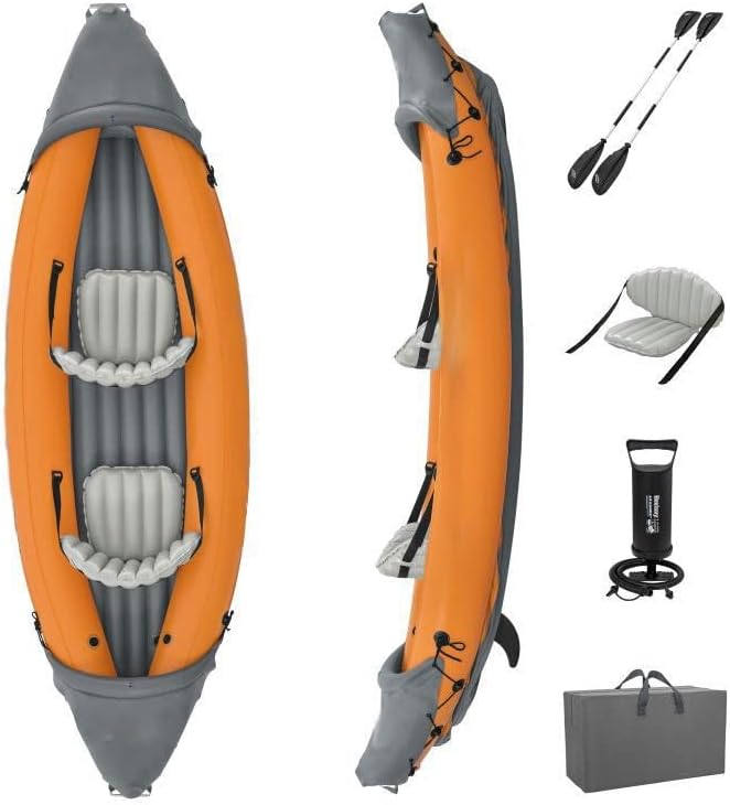 DFT 2 Person Inflatable Kayak 3.21M X 88Cm, Inflatable Boat, Kayak 270Kg/595Lb Load Capacity, Ideal for Racing, Boating and Fishing