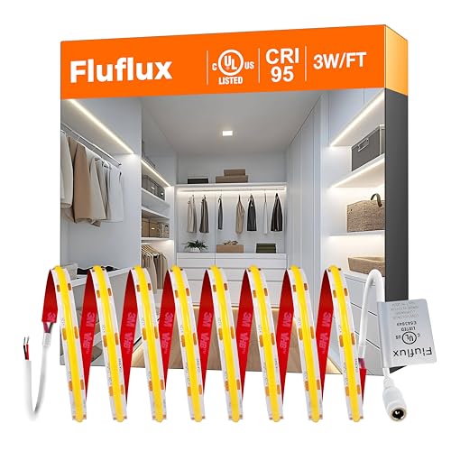 Image of COB LED Strip Lights White 4000K, Premium 12V DC Tape Light with Strong 3M VHB Backing, CRI 95, UL Listed, Cuttable, Dimmable for Pros, Bedroom, Mirror, Closet (NO Power Supply)