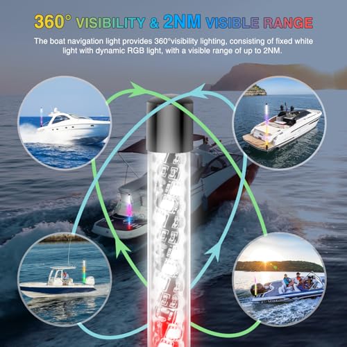Image of Nilight Boat Navigation Light 5FT Spiral LED Whip Lights