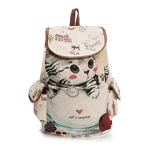 COOLBABYLeisure 3D Canvas Backpack Cute Cat Women Girls School Bag Daypacks Drawstring Closure Knapsack