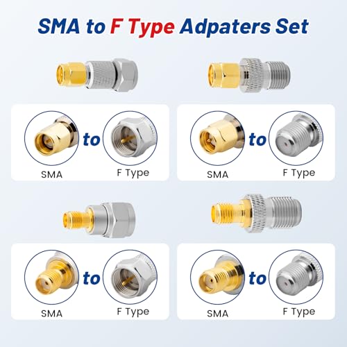 Image of Anina 8 Pcs F Type to SMA Male Female Coax Connector Gold Plated Brass RF Coaxial Adapters for WiFi, CB /Amateur /Ham Radio Antenna, Walkie Talkie