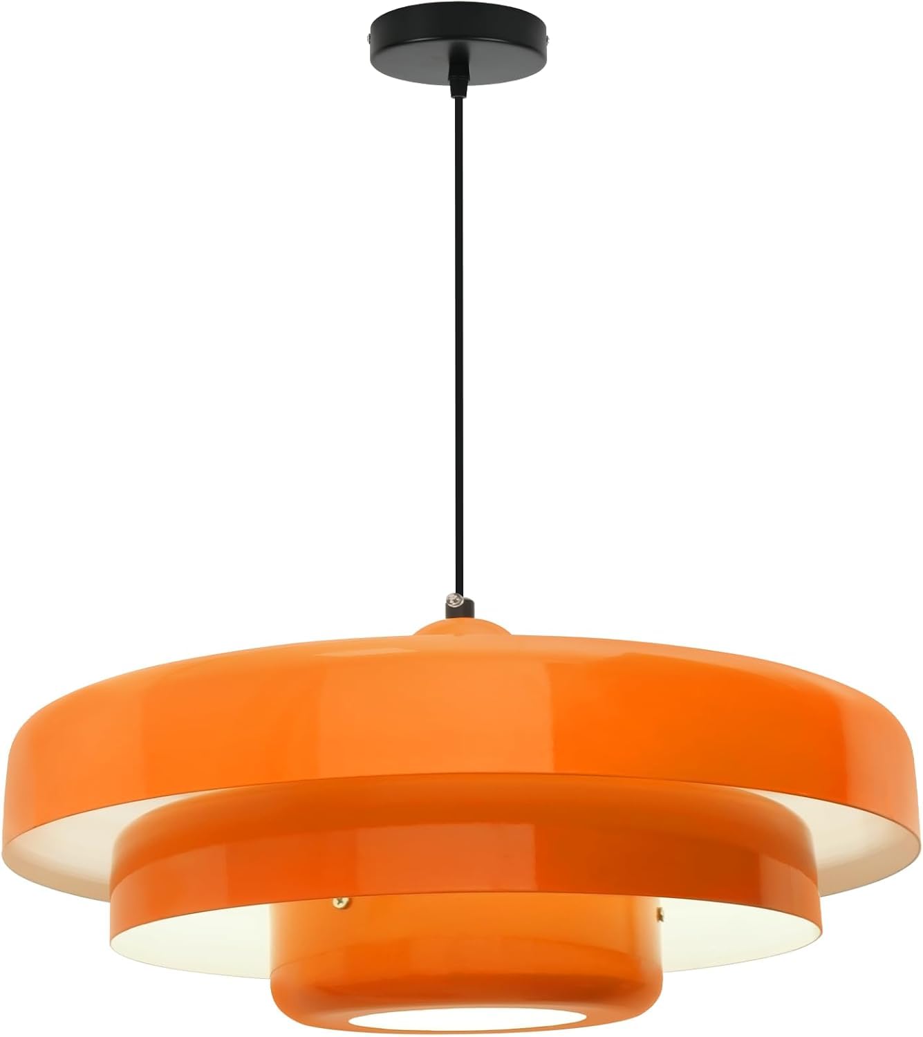 Mid-Century Modern Orange Pendant Light, 17.7" Retro Hanging Light Fixture, Adjustable Cord Metal Ceiling Lamp for Kitchen Island Dining Room Living Room