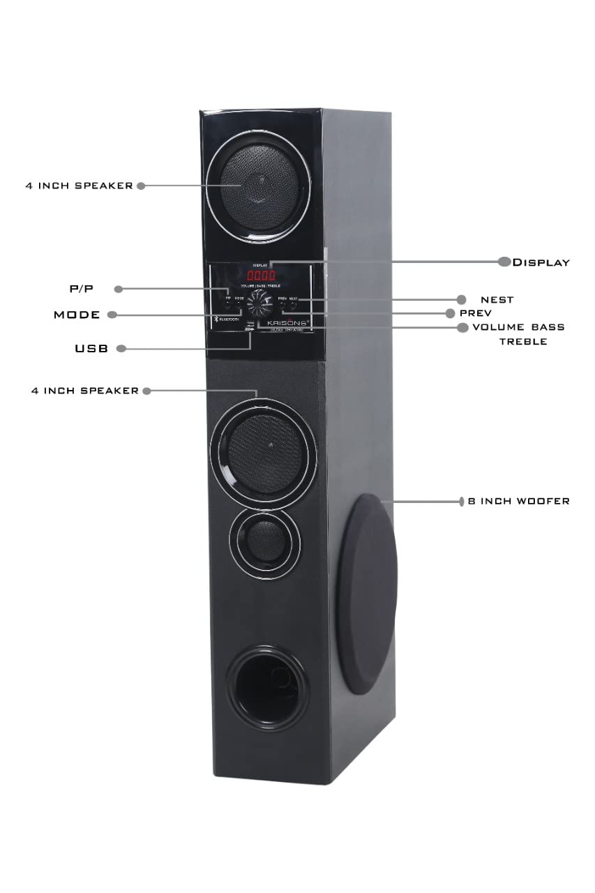 Krisons Sound Blaster Tower Speaker (8" Woofer) Bluetooth Supporting Tower Speaker USB, AUX