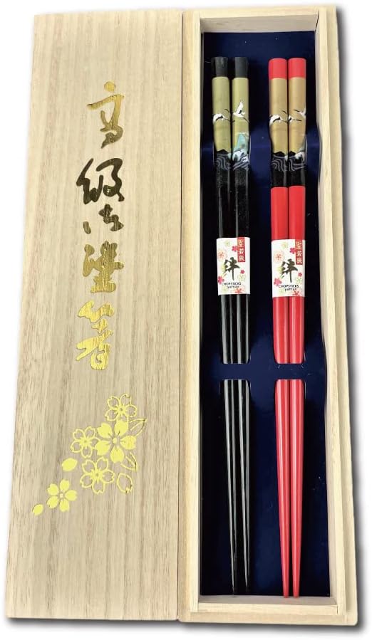 - Premium Japanese Chopsticks Reusable 2prs Set [ Made in Japan ] Traditional Lacquer Art Wooden Chopsticks A (Golden Crane BK/RD(2KR001))