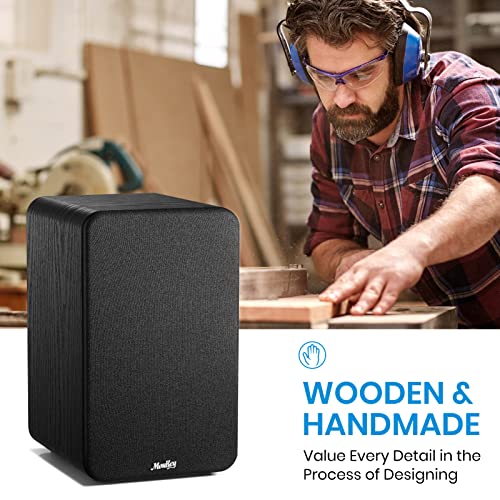 Moukey Passive Bookshelf Speakers (Pair), Peak Power 2×55W, 3-Way Home Theater Speakers, 2.0 Stereo Near Field Studio Premium Sound, Wooden Wall-Mountable, Black, M20-3 #TOP3