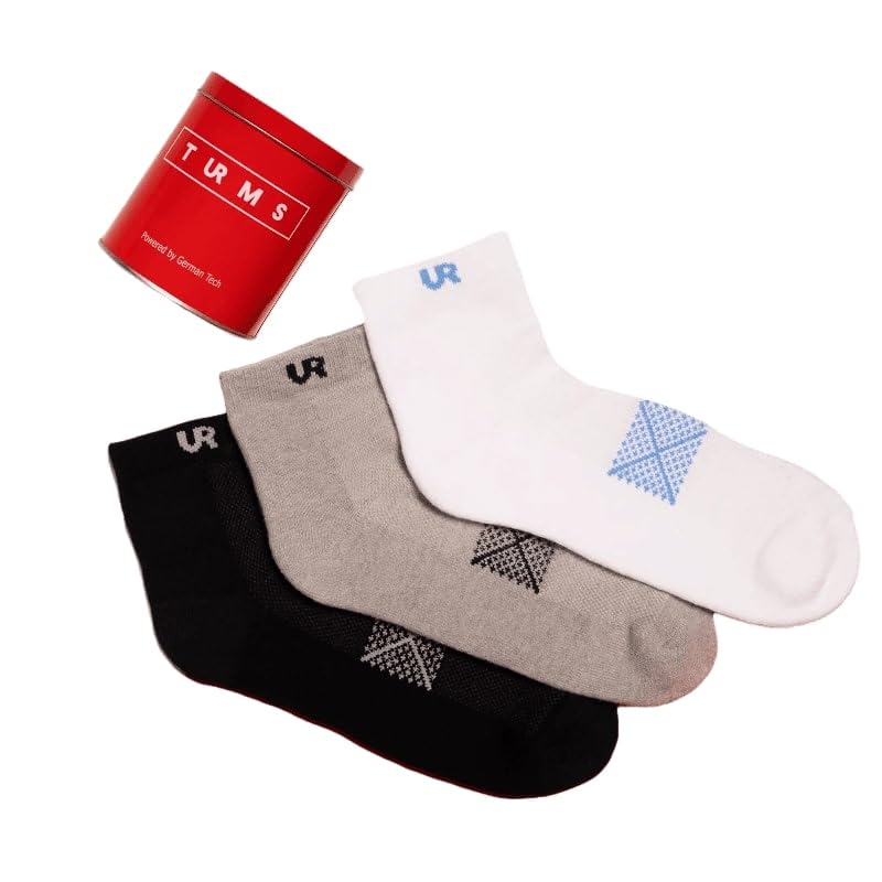 TURMS Seven Days No Smell Unisex Socks Solid Striped Combo, Breathable & Odor Free Cotton Blend Travel Fresh Infinity Ankle Length Durable Socks For Men and Women (Pack of 3), Free Size