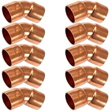 Appli Parts AP-C03445B10 3/4 45 Degree Elbow Short Turn Copper Pipe Fittings CxC Sweat Connections for Refrigeration, air Conditioning and Plumbing Applications ACR and Type L Copper Pipe 10 x Bag