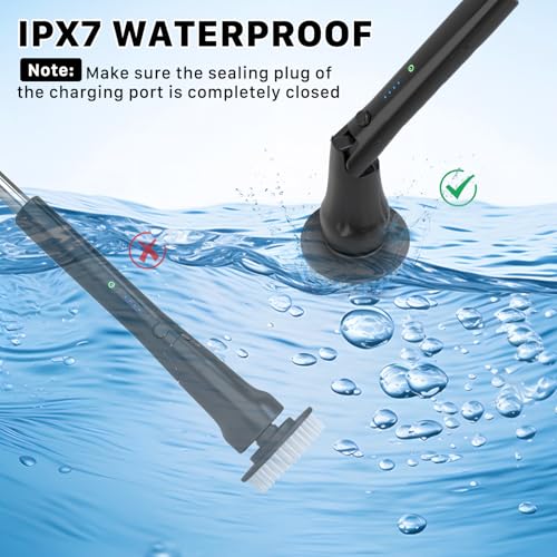 Image of Hillyfe Black Electric Spin Scrubber, Cordless Shower Scrubber with Long Handle, Power Tub & Floor Scrubber, Shower Cleaner Brush for Bathroom, Grout and Tile, 7 Heads, IPX7 Waterproof