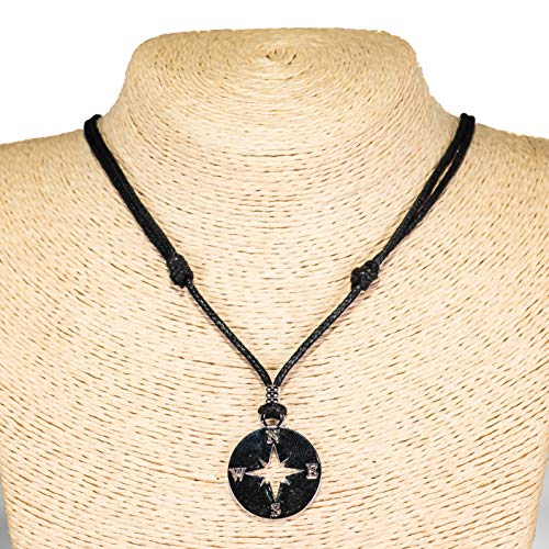 Bluerica Pendant On Adjustable Black Rope Cord Necklace (Compass (Silver)) #TOP1