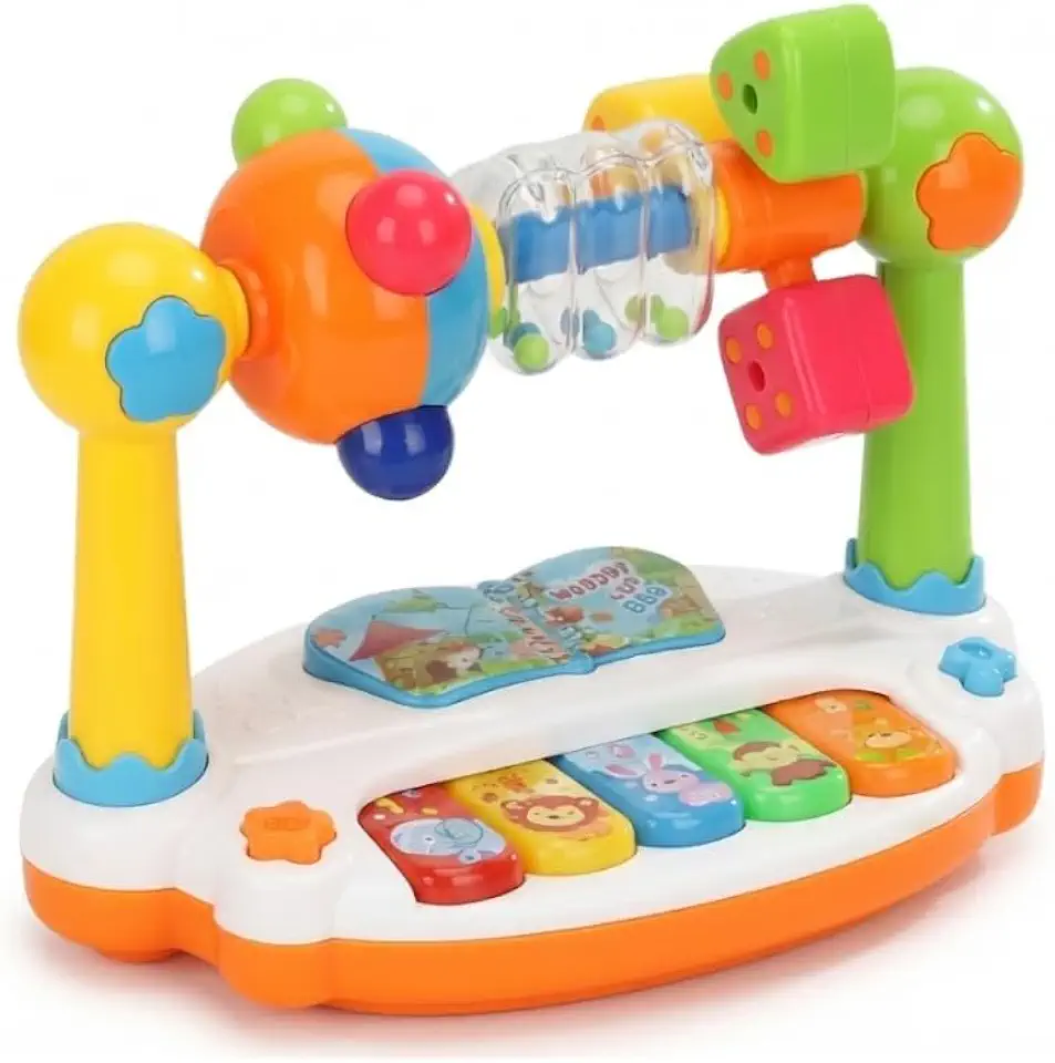 Teclado Musical Infantil Educativo com Luzes e Sons de Animais, Cho calho Giratório, Formas Geométricas - Estimula Coordenação e Desenvolvimento Cognitivo