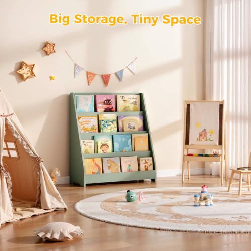 Image of Tatub 4 Tier Kids Wooden Bookshelf for Toddler, Sage Green