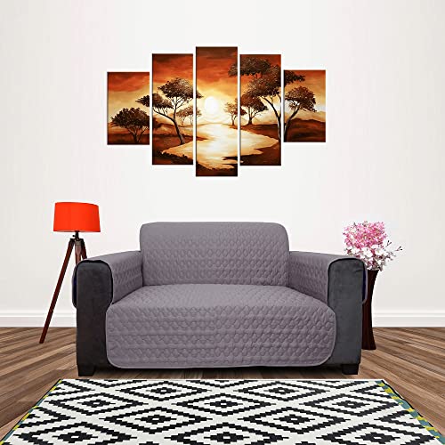 Image of DREAM KING 3 Layers Reversible Sofa Cover Polyester 2 Seater Quilted Sofa Cover with Side Pockets Grey & Navy Blue