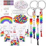 Rainbow Keychain Making Kit: the 1084 pcs DIY LGBT pride keychain making kit includes 24 metal keychain rings, 12 strings, 24 plastic bags, 600 letter beads, 400 rainbow color beads, and 24 [love is love] cards, designed to meet your different needs ...