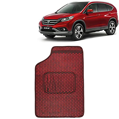 Image of Kingsway Dotted Design Car Floor Foot Mats Universal Fit for Honda CRV, Model Year : 2012-2018, Water and Dustproof, Color Red, Set of 5 Pieces