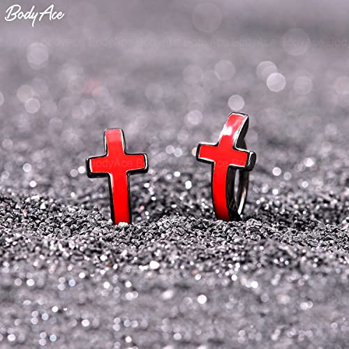 Bodyace 925 Sterling Silver Clicker Belly Button Rings For Women, 14G Cross Belly Barbell Piercing Minimalist Reverse Curved Navel Barbell Body Jewelry (10Mm,Red Black) #TOP5