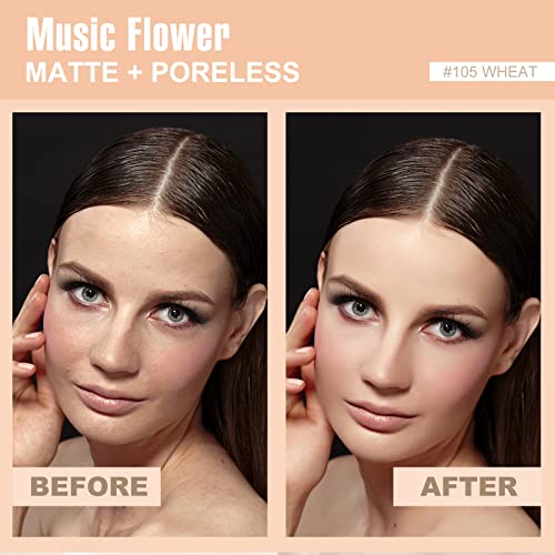 Music Flower Radiance Velvet Foundation, Lightweight Concealer Cream Matte Finish, Natural Long Lasting Full Coverage Make Up Look, 1.55 Fl Oz (44G) (Wheat) #TOP3