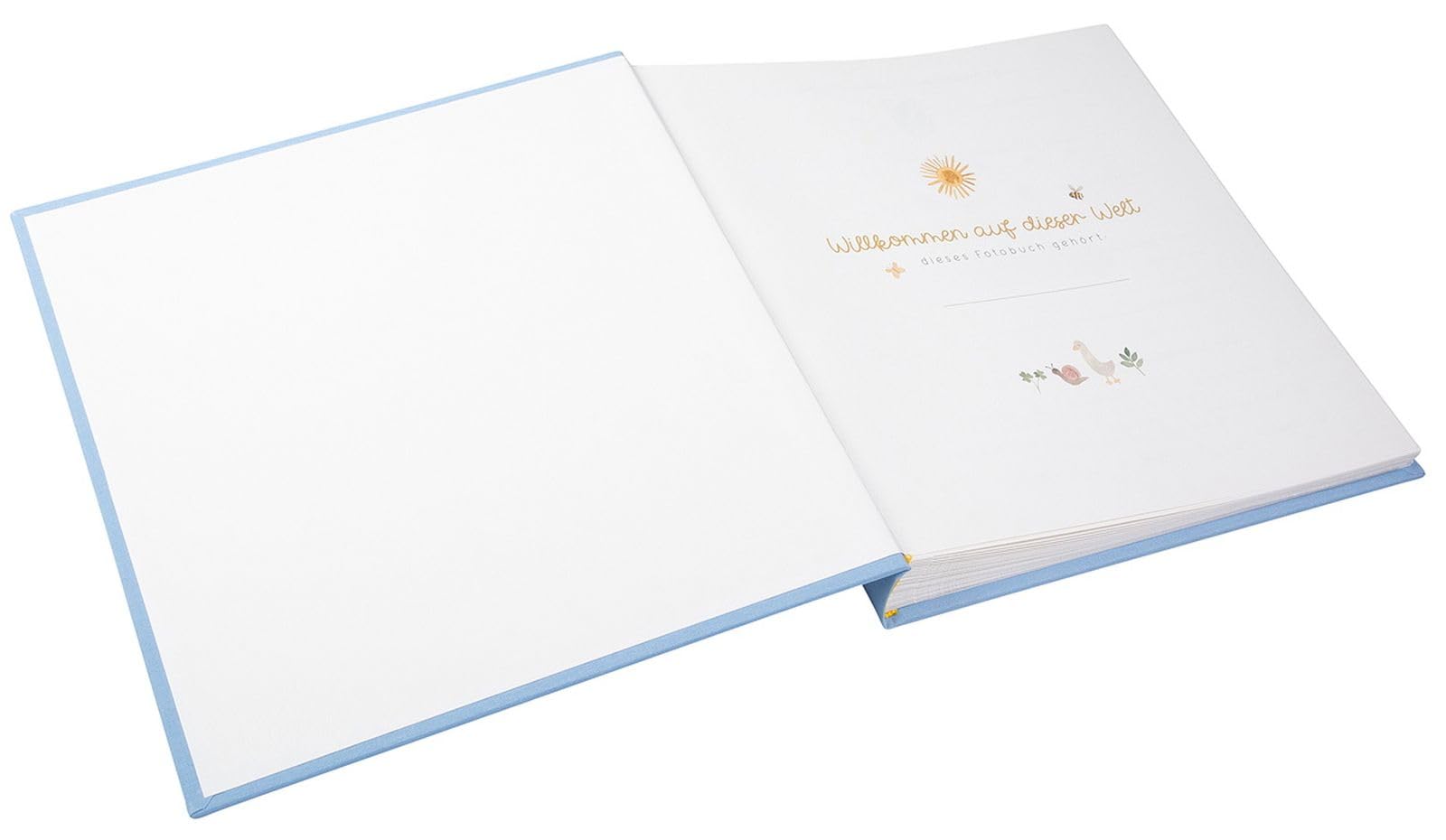 goldbuch 15 011 album dla niemowląt poezja chmury niebieski, album pamiątkowy, chmura jako motyw, album fotograficzny 58 białych z przekładkami pergaminowymi i 4 ilustrowanymi stronami, oprawa z lnu