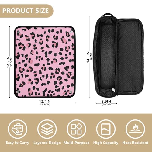 Organizador de herramientas para cabello 2 en 1 con manta resistente al calor impermeable para viaje, para planchas, rizadores, secadores, estampado de leopardo miniatura 4