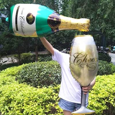 Balloonistics Large Champagne Wine Glass and Champagne Bottle Shaped Balloons 36 Inches - Image 2 thumbnail
