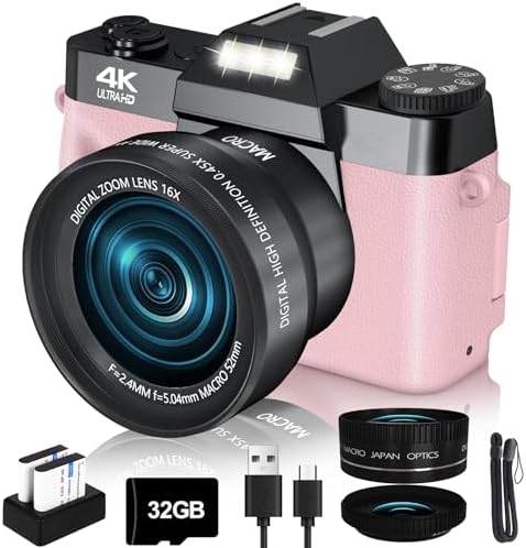 4K 48MP Digital Camera With 16X Zoom | Vlogging Camera With Wi-Fi & Auto Focus, Includes 2 Batteries