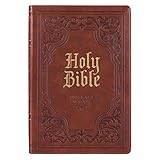 KJV Holy Bible, Thinline Large Print, Antiqued Brown Faux Leather w/Thumb Index and Ribbon Marker, Red Letter, King James Version