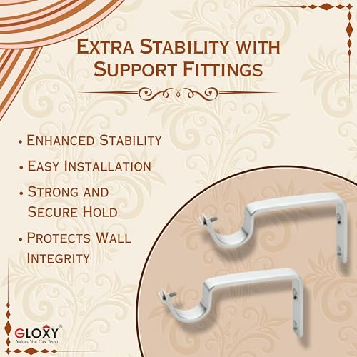 Image of GLOXY Stainless Steel Curtain Brackets - Curtain Holder for 1-Inch Rod - Curtain Rod End Cap - Square Shape Finish Curtain Holders for Stylish Wall Decoration Items for Hall - Bracket (Copper 4 Pair)
