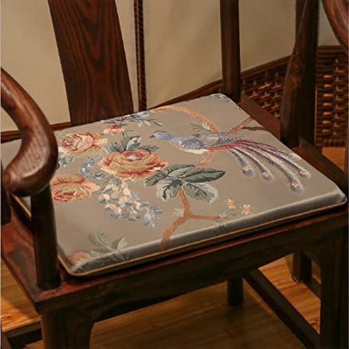 Cuncoo Desk Chair Pad Magpie Embroidered New Chinese Style Seat Cushion High-Grade Non-Slip Yellow Blue Birds Tatami, 19.7 X 19.7Inches/50 X 50Cm #TOP4