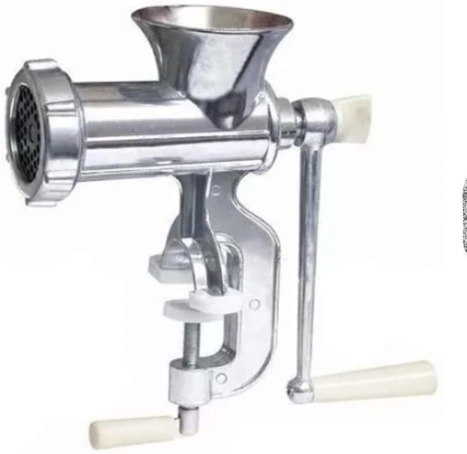 Moedor de Carne em Alumínio Fundido, Manual com Morsa, Tamanho 12, Prateado, 23 x 9,5 x 16 cm, Desmontável para Fácil Limpeza