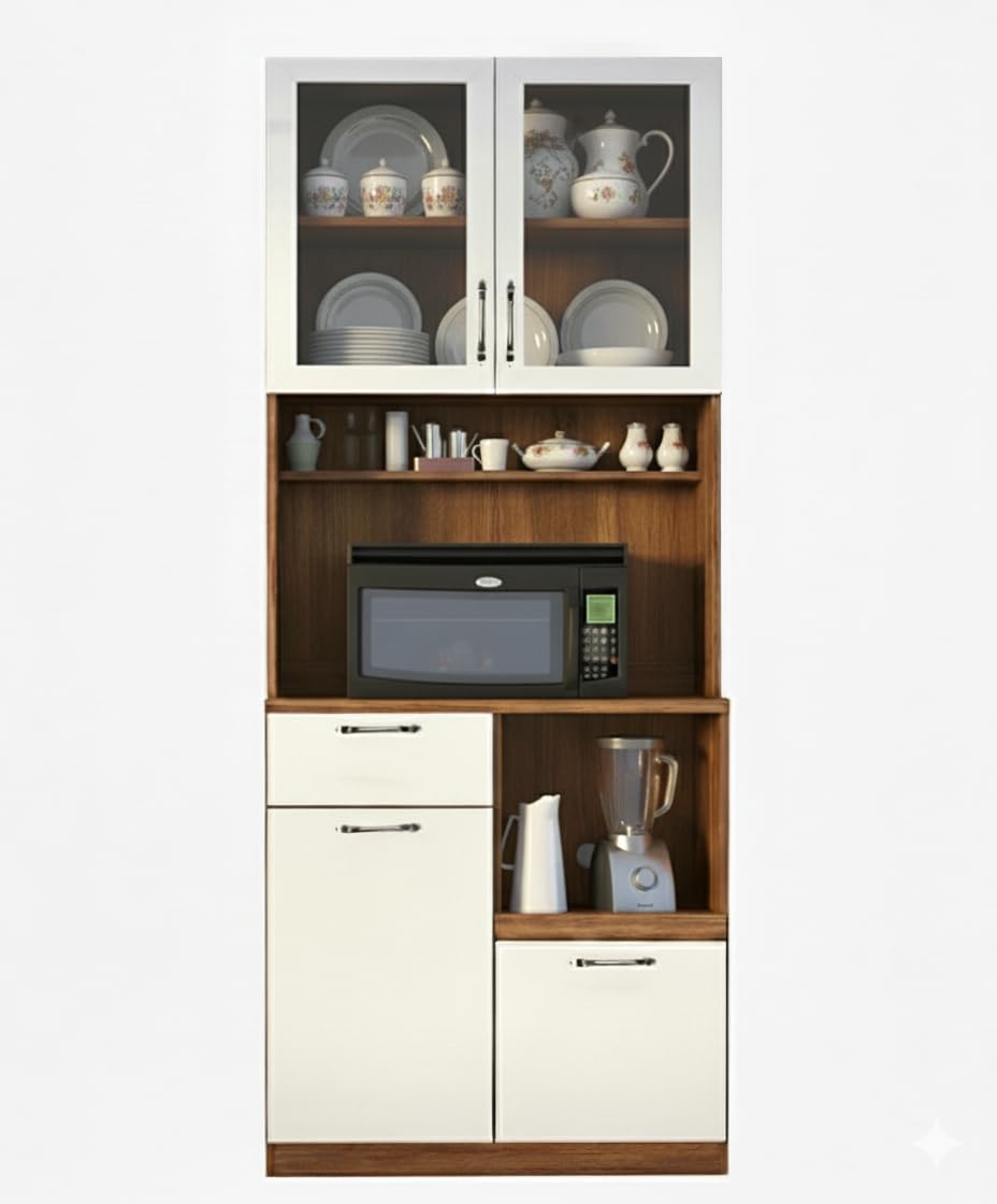 Crockery Cabinet with Glass Doors (Pre-Assembled) I Organizer Rack I Crockery Unit I Pantry Unit I Microwave Stand I Kitchen Storage cabinets I Crockery Cabinet I Hutch I Mini Bar-image-36