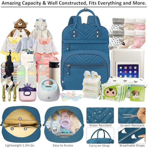 Image of Tenot Baby Diaper Bag Backpack Tote for Women Large Capacity with Insulated Pockets Multifunctional Waterproof Diaper Bags For Baby Girl Boy Mama Maternity Travel Bag Peacock Blue