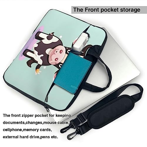Sacoche ordinateur portable 14 pouces à imprimé jolie vache noire et bandoulière rembourrée