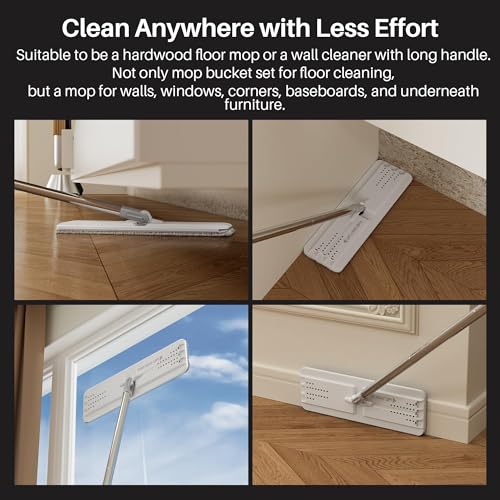 JOYMOOP Mop and Bucket with Wringer Set for Home, Flat Mop and Bucket System, Mops for Floor Cleaning and Wall Cleaner, with 3 Reusable Microfiber Mop Pads