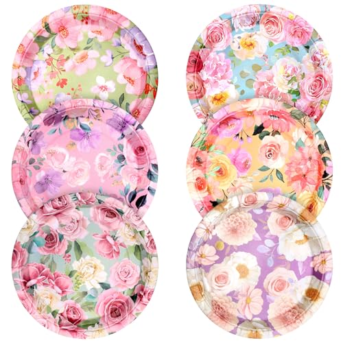 Jinei 60 Pcs Floral Paper Plates Disposable 9 Inch Pink Flower Tea Party Dessert Plates Spring Garden Floral Party Supply Decorations for Wedding Anniversary Bridal Shower Birthday Baby Shower